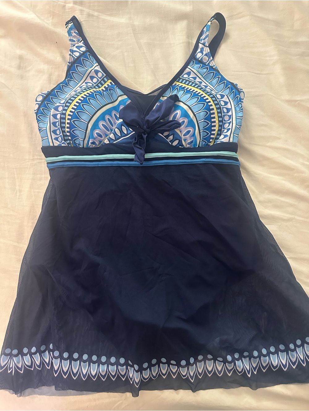 Amazon Navy Blue and Light Blue One-Piece Swim Dress NWOT